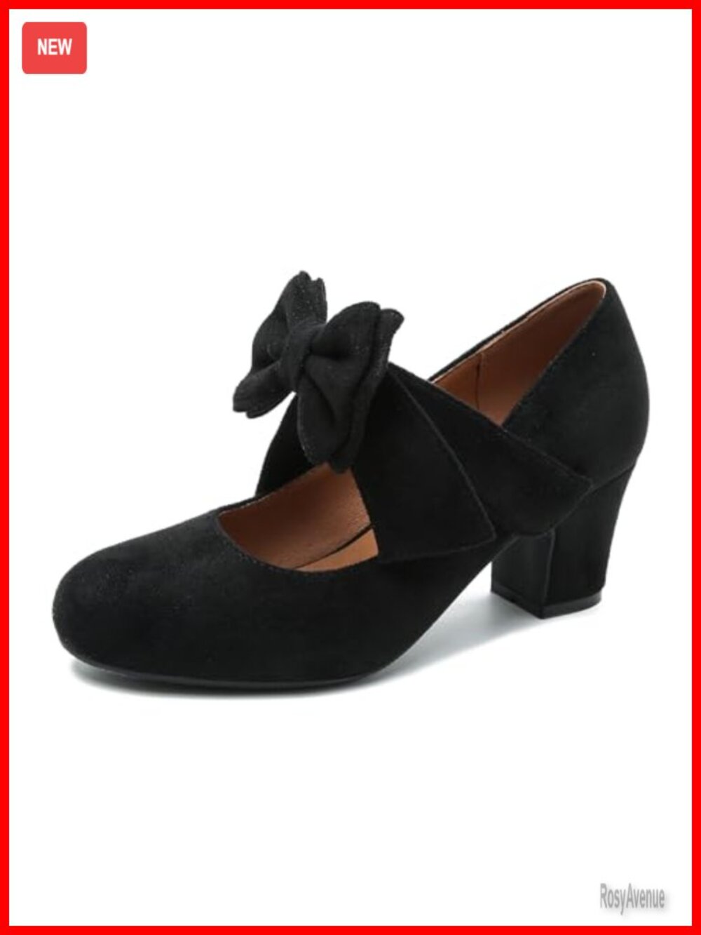Women's Mary Jane Pumps with Bow, Block Heel, Closed Round Toe, Vintage Style